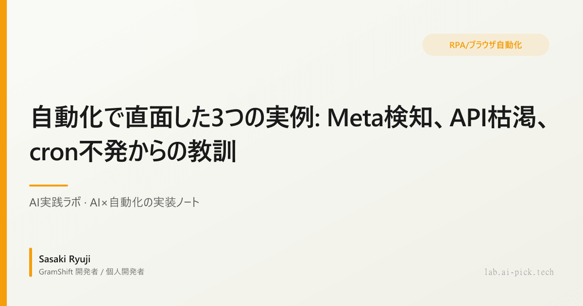 自動化で直面した3つの実例: Meta検知、API枯渇、cron不発からの教訓