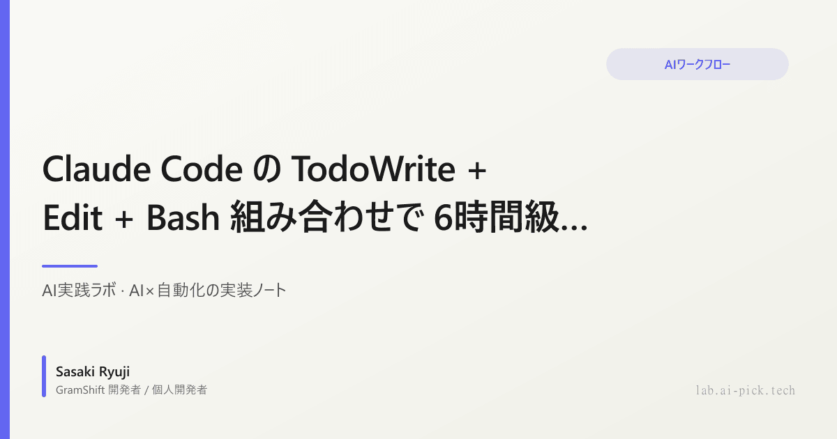 Claude Code の TodoWrite + Edit + Bash 組み合わせで 6時間級の複合タスクを完走させた実装ログ (2026-05-21)